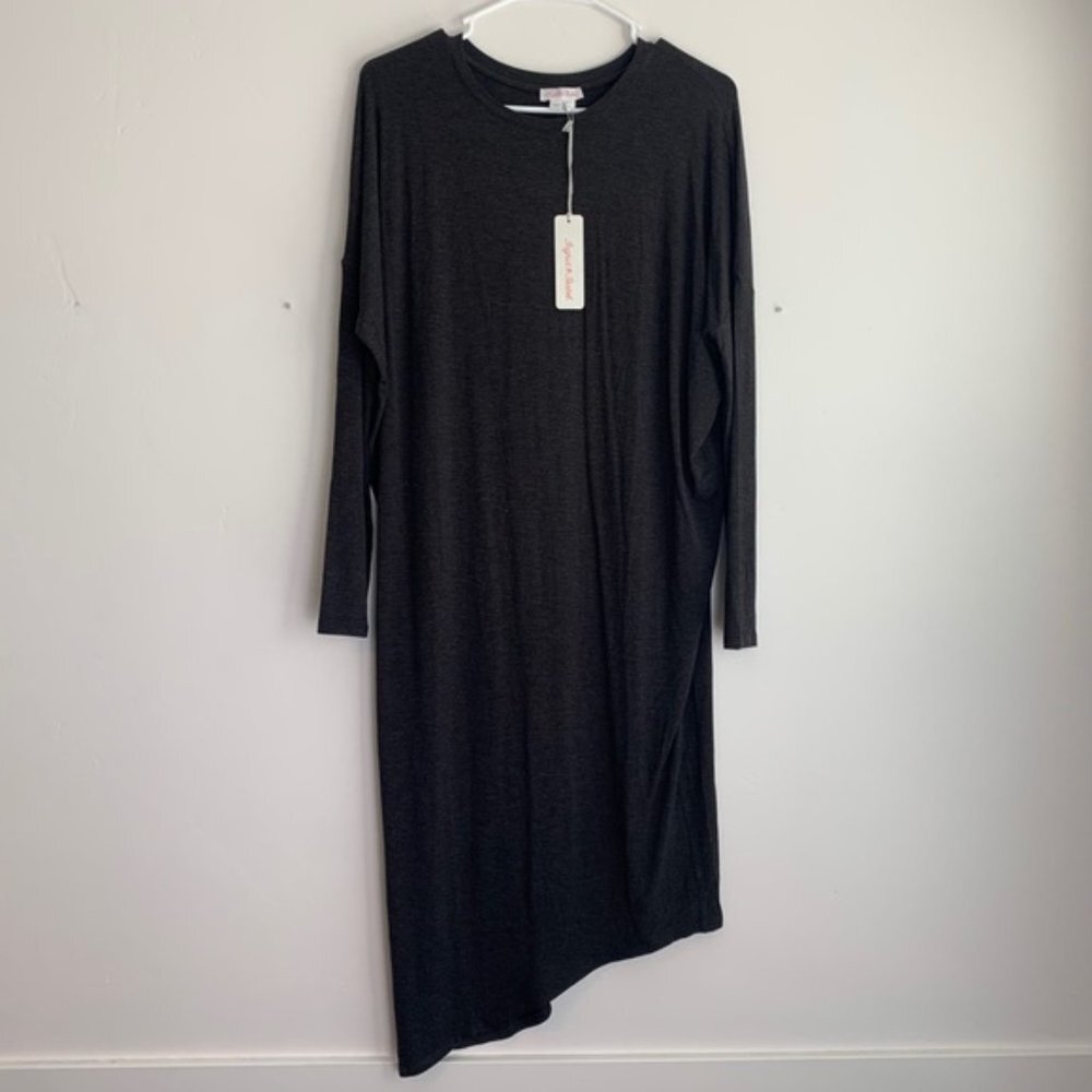 NWT INGRID & ISABEL Charcoal Quarter Sleeve Asymmetrical Maternity Dress - Picture 2 of 8